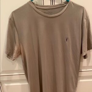 All Saints Tan Short Sleeve Tee with Crew Neck and Minimalist Design